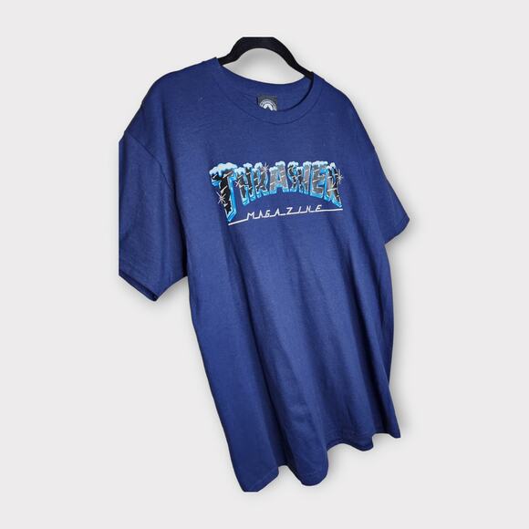 Thrasher Magazine Blue Ice Logo T-Shirt Short Sleeve Men's Large - Picture 2 of 7